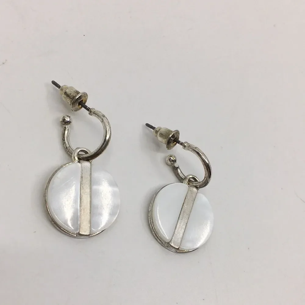 Caracol Silver Tone and White Shell Hoop Earrings